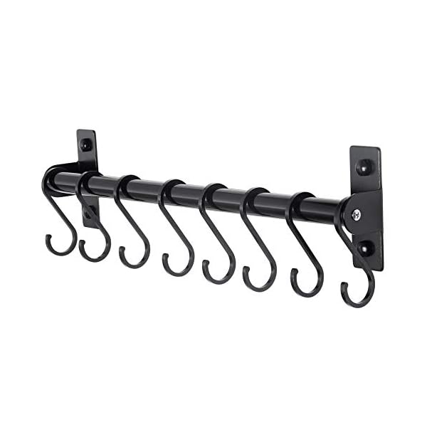 Dseap Pot Rack - Pots and Pans Hanging Rack Rail with 8 Hooks, Pot Hangers for Kitchen, Wall Mounted, Black