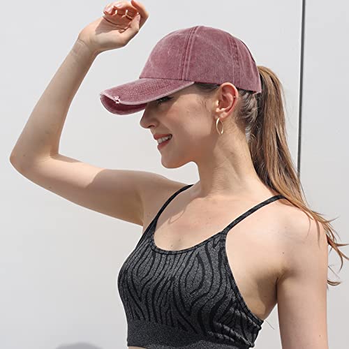 Image of HH HOFNEN Ponytail Hat for Women Washed Distressed Baseball Cap Ponycaps