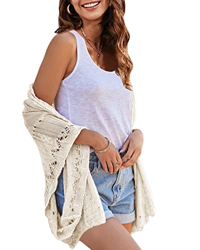 Image of Ermonn Crochet Cardigan Sweaters for Women Open Front Kimono Batwing Sleeve Plain Casual Lightweight Outerwear