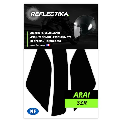 Kit Spécial Autocollants Stickers Réfléchissants pour Casque Moto Arai SZR - Adhésif Noir de Signalisation Homologués Normes Française - Visibilité de...
