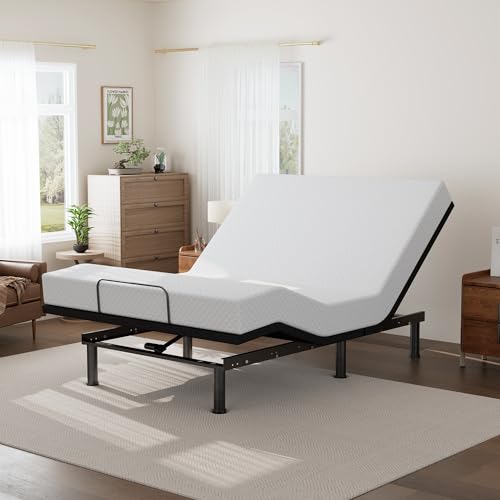 Image of Full Size Adjustable Bed Base Frame and 12 inch Green Tea Memory Foam Mattress, Electric Bed Base Wireless Remote, Zero Gravity Bed, Head and Foot Incline, Anti-Snore,Easy Assembly