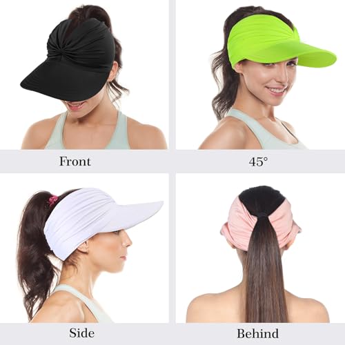 Sun Visor Hats, Wide Brim Sun Hats for Women, UPF 50+ UV Protection Visors for Women, Foldable Packable Ponytail Beach Summer Visor for Sports, Tennis, Golf, Running, Green — view 6