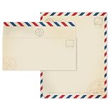 Vintage Air Mail Letterhead With Envelopes / 40 Rustic Travel Themed Airmail Sheets With Matching Envelopes / 8.5" x 11" Vintage Red Blue Throwback Paper Stationery Design