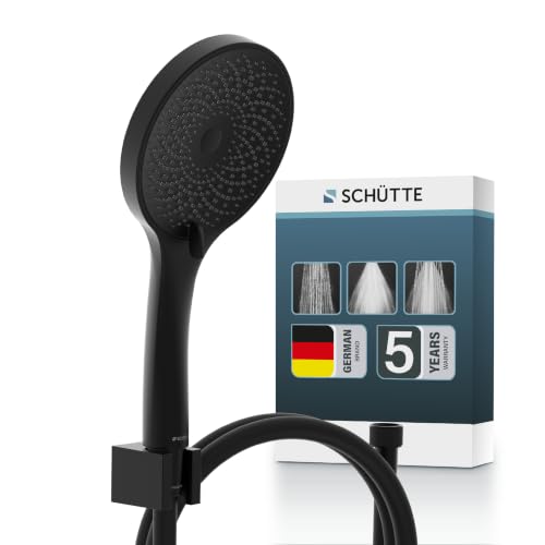 SCHÜTTE RAVEN Brauseschlauch mit Handbrause und Wandhalter | Duschbrause mit 3-fach verstellbarem Duschkopf | Brauseset mit mit Schlauch | Schlauch für Dusche in Schwarz