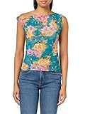 GUESS Women's Eco Sleeveless Off Shoulder Mirin Top, Paradise Bouquet Teal