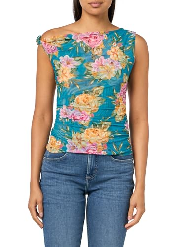 GUESS Women's Eco Sleeveless Off Shoulder Mirin Top, Paradise Bouquet Teal