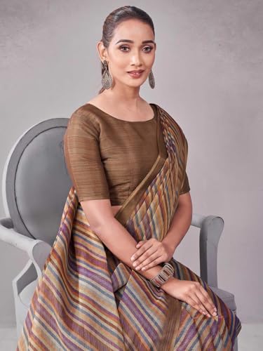 Image of Satrani Women's Shimmer Silk Printed Saree with Unstitched Blouse Piece