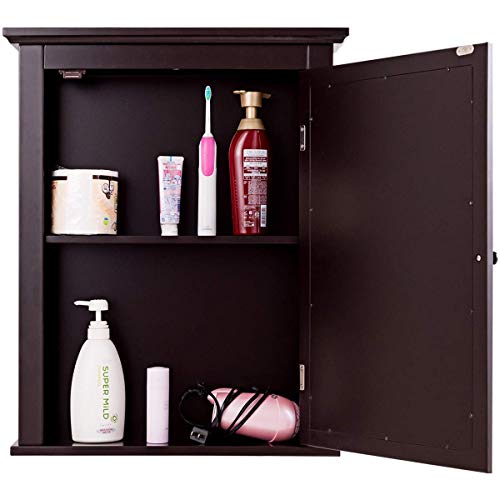 Tangkula Bathroom Cabinet With Mirror, Mirrored Wall-Mounted Storage Medicine Cabinet With Single Door & Adjustable Shelf In 5 Positions, Multipurpose Wall Cabinet For Bathroom Vestibule (Brown) #TOP7