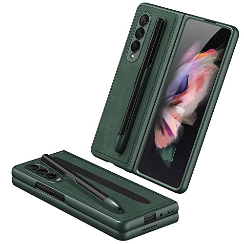 Coque de protection Galaxy Z Fold 3 5G luxe en cuir PU vert premium fin