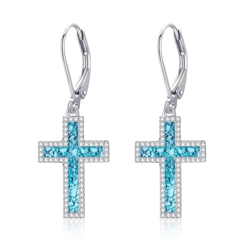 Argent sterling 925 boucles d'oreilles croix pendantes aux finitions joaillerie haut de gamme