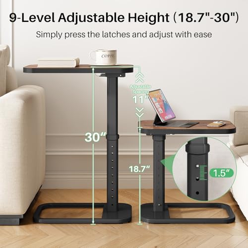 Image of Kitstorack Upgraded TV Tray Table with Panel Lock, 90 Flip-Over Design & Adjustable Height, Sofa Arm Side Table for Eating, Laptop, Couch, Bed, or Small Spaces, Brown