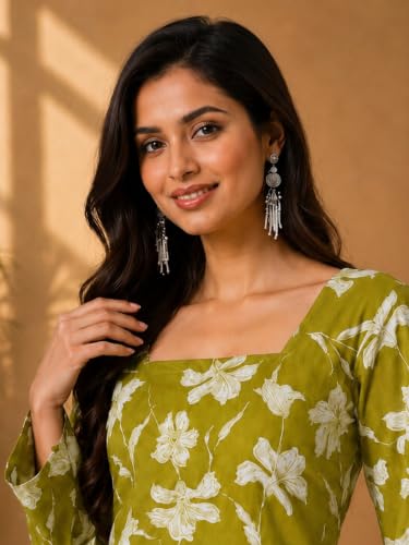 Image of Rayon Floral Print Short Kurti for Women | Square Neck Long Sleeve Top for Women | Criss Cross Back Desing Kurti | Soft Breathable Fabric | Relaxed Fit | Casual and Office Wear
