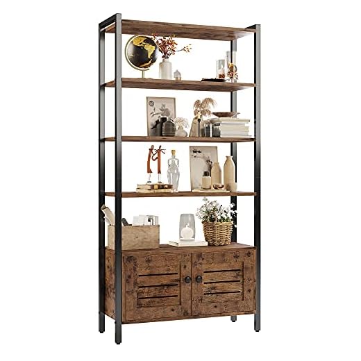 IRONCK Bookcase with Doors and Open Shelves for Home Office and Living Room