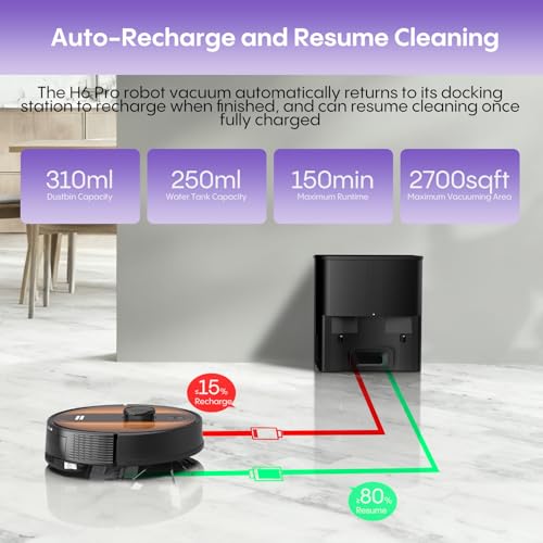 Image of Robot Vacuum and Mop with Mapping: 6000Pa Self Emptying Robotic Vacuum with LIDAR Navigation,3-in-1 Robot Vacuum for 90 Days Hands-Free Cleaning, Alexa /APP Control Ideal for Pet Hair Hard Floor Carpet