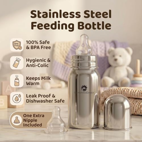 Image of StarAndDaisy Baby Milk Bottle for new Born /Infant /Toddler 150 ML SUS 304 Steel Baby Feeding Bottle for 0+ Months, BPA Free Leakproof Bottle, Anti Colic, Easy to Clean