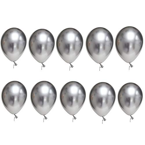TRIXES Paquet de 12 ballons en latex métallisé - Effet chromé - Pour Noël, mariages et occasions spéciales - Décor de fêtes - Couleur argent
