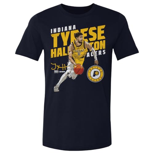 500 LEVEL Tyrese Haliburton Indiana Pacers Shirt - Tyrese Haliburton Indiana Pacers Slant WHT (True Navy, Large)