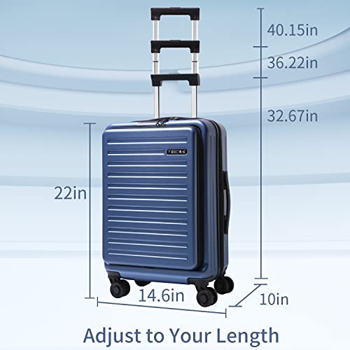 Tydeckare 20 Inch Luggage Carry On With Front Zipper Pocket, 22 X 14.6 X 10In, 45L, Lightweight Abs+Pc Hardshell Suitcase With Tsa Lock, Ykk Zipper & 4 Spinner Silent Wheels, Ice Blue #TOP7