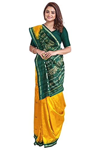 Image of Odisha Sambalpuri Handloom Ikat Women's Cotton Saree, Odisha Handloom Handmade Pure Cotton Khandua Saree, Ikkat Orissa Traditional Handloom Saree Without Blouse