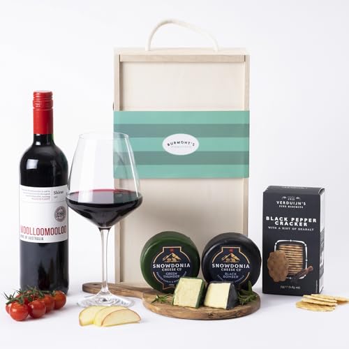 The Ultimate Red Wine & Cheese Gift Box - Australian Shiraz, Snowdonia Black Bomber, Green Thunder & Premium Crackers - Hamper Exclusive To Burmont's