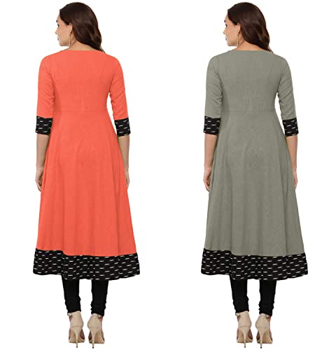 Image of NATEK Cotton Anarkali Printed Border Kurtis for Women Combo Pack of 2