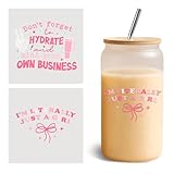 Set 2Pcs I'm Literally Just A Girl UV DTF Cup Wraps for 16 oz Glass, Cold Transfer Stickers for Glass Cups, Bow Cute Girly Love Self Positive, Vinyl Waterproof Rub on Transfer Christmas Gifts