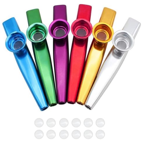 Metal Kazoo 6 Pack Musical Instruments, Multipack Cazoo Sets for Instrumental Accompaniment With 12Pcs Flute Diaphragms,Multi Colors Kazoos for Party