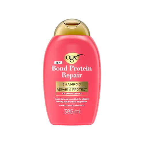 OGX Bond Protein Repair Shampoo (385 ml), champú que protege y repara el cabello, con Lipi Pro Shield Technology, con tensioactivos sin sulfatos, para cabello seco y dañado
