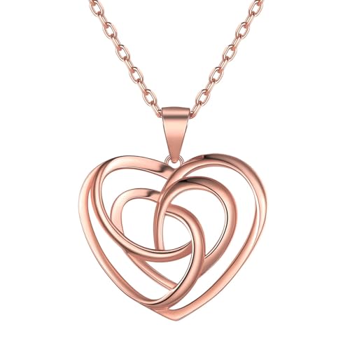 ChicSilver Sterling Silver Necklace 925 Silver Heart Jewellery Rose Gold Plated Celtic Knot Necklaces for Mother Wife