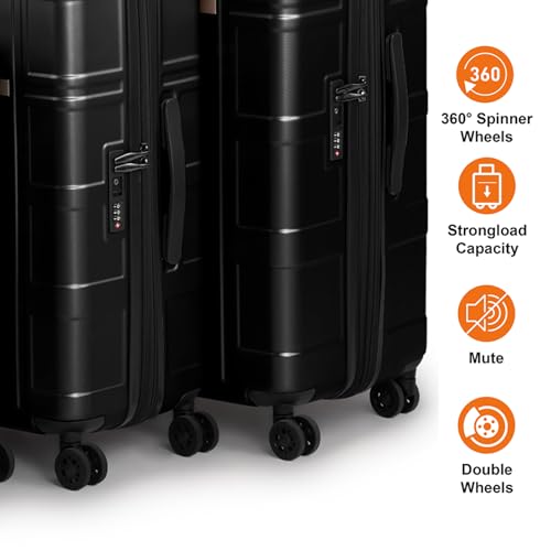 BIVVI Luggage Sets 3 Piece,PC+ABS Hardside Expandable Suitcases Sets with TSA Lock Double Spinner Wheels,Rolling Suitcase for Men and Women,(20In/24In/28In), Maletas De Viaje,Black4