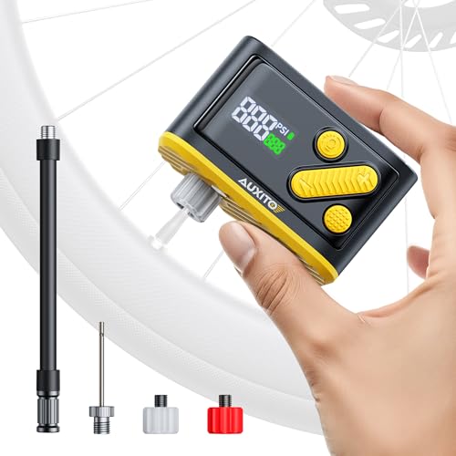 AUXITO Bike Pump, Mini Electric Bicycle Pump with Guage 20s Fast Inflate, 120PSI Bike Tire Pump with Presta & Schrader Valve Adaptor, Bike Accessories