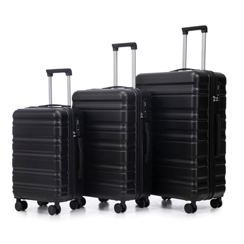 Luggage Set - 3 Piece ABS Spinner Wheel Suitcase with TSA Lock, Durable Waterproof, Expandable with Telescopic Handle, Modern Vertical Stripe Design