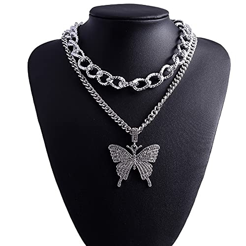 Layering Aussage Cool Punk Chunky Kette Halskette Diamant Schmetterling Anhänger Silber Choker Halskette für Mama Ihre Frau Freundin Jahrestag Geburtstag Muttertag Cover