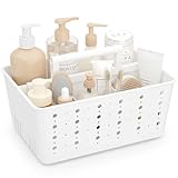 Lifewit Shower Caddy Portable, Cleaning Supplies Caddy Organizer with Handle and Adjustable Dividers, Plastic Shower Basket for Dorm Room Essentials, College, Bathroom, White, 1 Pack