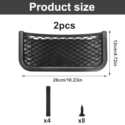 XHYASD 2 Stück Auto Aufbewahrungsnetz, Selbstklebendes Autonetz, 26 x 12cm Auto Netztasche, Elastisch Ablagenetz mit Gummiband und Schraube für Mobiltelefone, Kleinteile und Ablage an der Sonnenblende