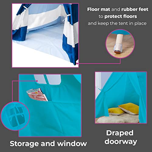 Neo Large Canvas Children Indian Tent Teepee Kids Wigwam Indoor Outdoor Playhouse (Blue) - Image 4