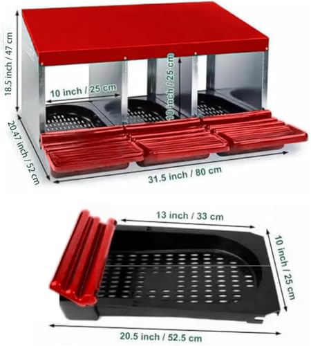 Chicken Nesting Boxes for Chickens,3 Compartment Metal Roll Away Nest Box for Chicken Coop,Chickens Laying Egg, Lid Cover to Protect Eggs,Easy Egg Collection,Hen Roosting Boxes