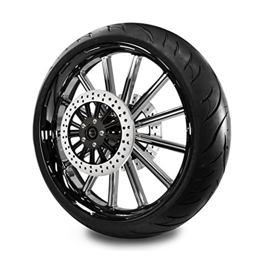 THIRTEEN MAG WHEEL FOR HARLEY TOURING BAGGER 2008 ABOVE(NO ABS) 25mm BEARING FRONT (BLACK MACHINE/BLACK WALL TIRE, 23x3.75)