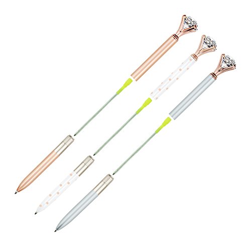 Sinksons 4 Pcs Rose Gold Pen With Big Diamond/Crystal,Metal Ballpoint Pen,Rose Gold White And Silver,School And Office Supplies,Black Ink #TOP1
