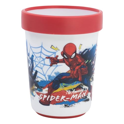 Stor Spiderman - Bicchiere per bambini, riutilizzabile, bicolore con base antiscivolo, 260 ml