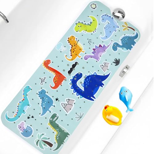 Bath Tub Shower Mat Non Slip Kids Bathtub Mat Anti Slip Baby Bath Mat for Tub 40 x 16 Inch Extra Long Toddler Bath Mat with Suction Cups and Drain Holes for Bathroom Floor,Machine Washable,Dinosaurs