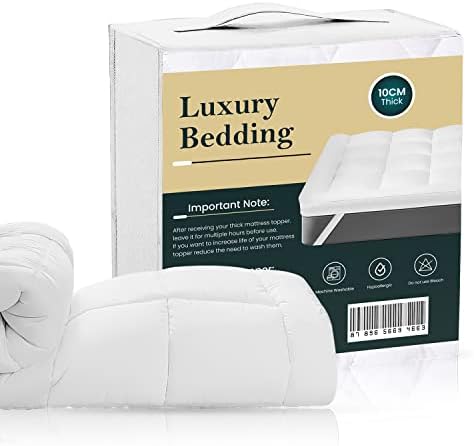 Linens World Bed Topper Double with Strong Straps Double Matress Topper Luxury Soft 10CM Extra Thick Mattress Topper Double Bed Mattress Topper Double Mattress Topper Matressesdouble Topper Double