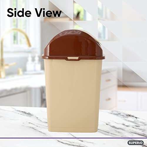 Image of Superio Swing Top Trash Can,Set of 3 Waste Bins for Home, Kitchen, Office, Bedroom, Bathroom, Ideal for Large or Small Spaces - White (Beige 18 qt+2 5 qt)
