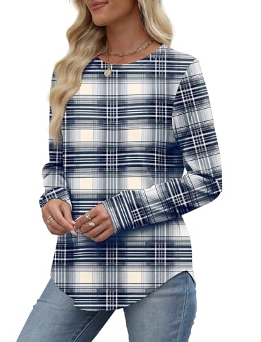 Image of WIHOLL Sweatshirt for Women Crewneck Long Sleeve Shirts Curved Hem Lightweight Sweaters Fall Clothes 2025