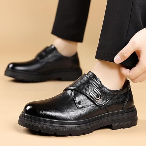 Men’s Dress Oxford Shoes – Slip-On Burnished Leather, Round Toe, Anti-Slip Rubber Sole, Non-Slip Block Heel, Outdoor and Formal2