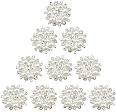 burkfeeg 10 Pcs Rhinestone Pearl Button Hair Pearl Embellishments Round Brooches Flower Button Craft Pearl Buttons for Hair, Crafts, Clothes Decoration