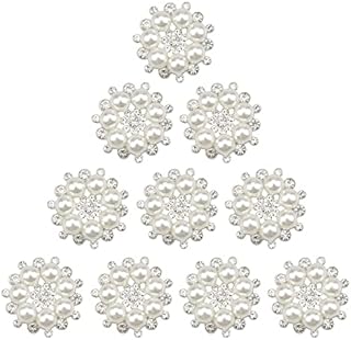 burkfeeg 10 Pcs Rhinestone Pearl Button Hair Pearl Embellishments Round Brooches Flower Button Craft Pearl Buttons for Hair, Crafts, Clothes Decoration