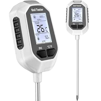 5-in-1 Soil Moisture Meter Digital Plant Temperature/Soil Moisture/PH Meter/Sunlight Intensity/Soil Fertility Backlight LCD Display Soil Test Meter for Gardening, Farming and Outdoor Plants