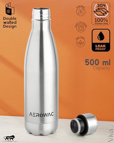 Image of 304 Stainless Steel Viva Insulated Flask 500ml | Hot & Cold 24 Hours | Double Wall, Lightweight, Leak Proof, BPA-Free Bottle | Ideal for Office, Gym, School & Travel (Matte Silver, Pack of 1)