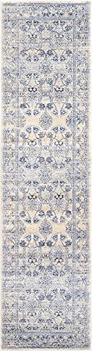 Rugs.com Miranda Collection Rug – 2' 7 x 10' Runner Ivory Blue Medium Rug Perfect for Hallways, Entryways